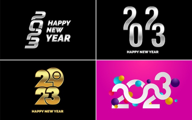 Бесплатное векторное изображение Большой набор 2023 happy new year текстовый дизайн логотипа 2023 шаблон дизайна номера коллекция символов 2023 happy new year новогодняя векторная иллюстрация