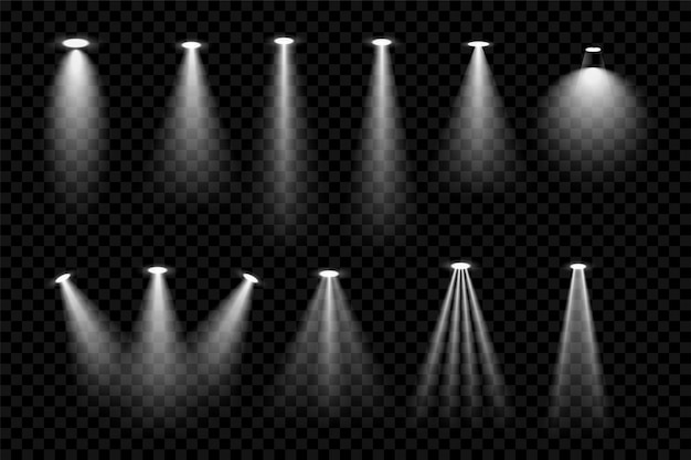 Free vector big set of transparent spot focus lights effect