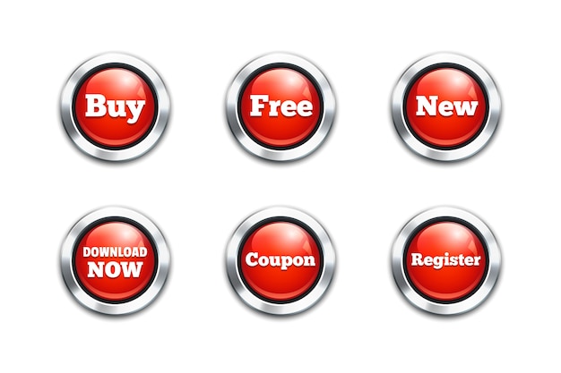 Free vector big set of vector red buttons: buy, download and free