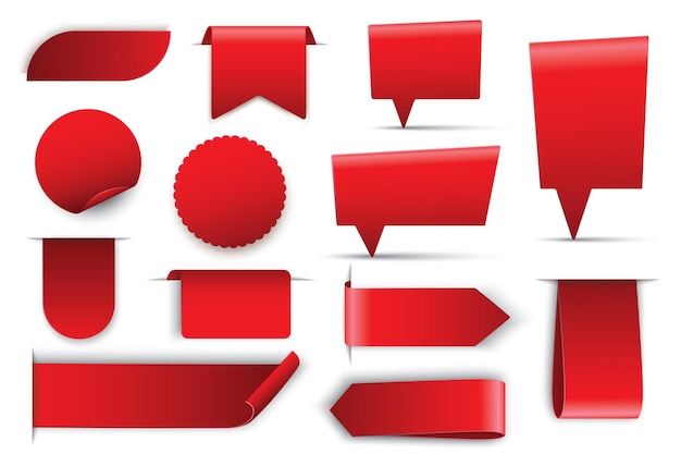 Big Set of vector red color of speech bubble shaped banners price tags stickers posters badges