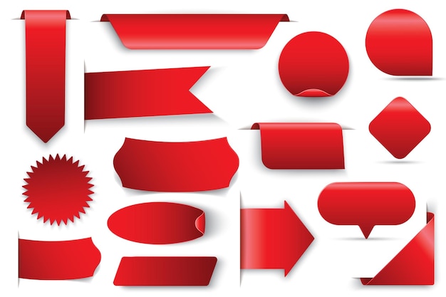 Big Set of vector red color of speech bubble shaped banners price tags stickers posters badges