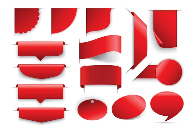 Big Set of vector red color of speech bubble shaped banners price tags stickers posters badges