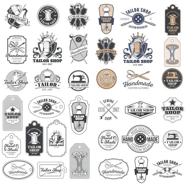 Big set of vector vintage tailor badges, stickers, emblems , signage