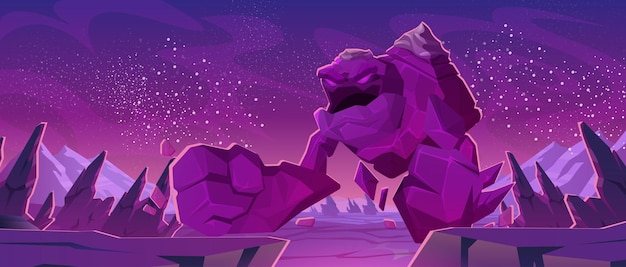 Big stone golem character on alien planet surface