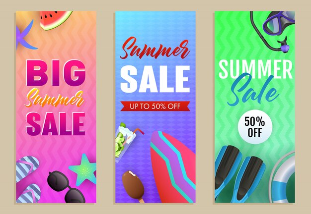 Big Summer Sale letterings set with surfboard and scuba mask