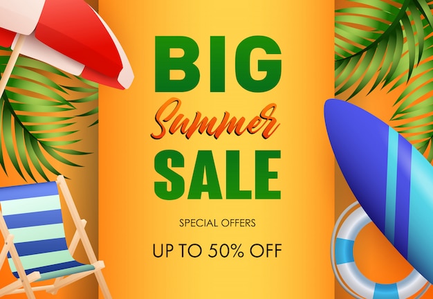 Big summer sale poster design. Sun umbrella