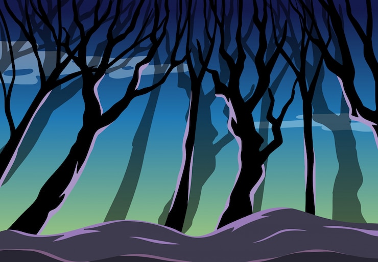 Free Vector big tree on dark forest background scene