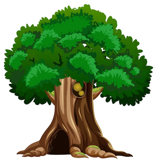 Vettore gratuito cartone animato grande albero isolato
