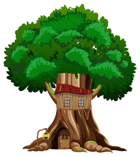 Vettore gratuito cartone animato grande albero isolato