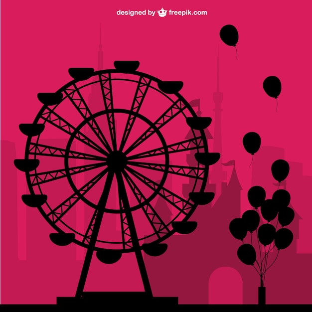 Big wheel and balloons silhouettes