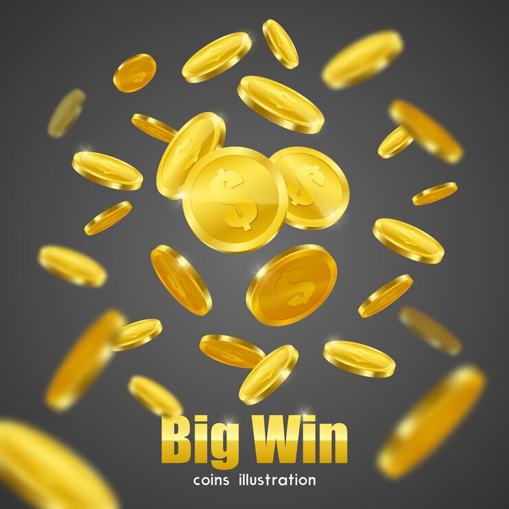 Free Vector big win gold coins advertisement background poster
