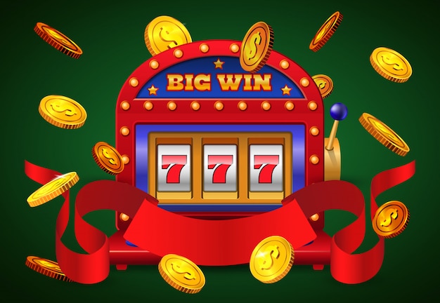 ビッグ勝利の碑文、スロットマシンと飛ぶ金貨。
