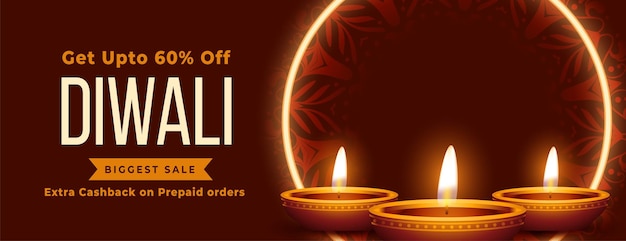 Banner diwali in vendita più grande con dettagli e design diya realistico