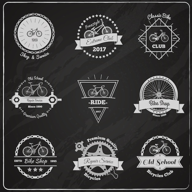 Free vector bike chalkboard emblems set