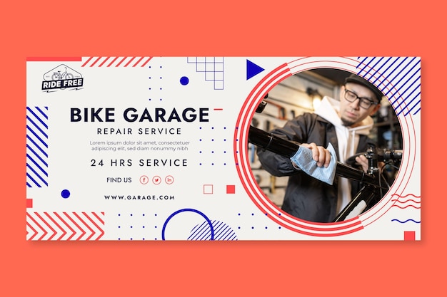 Vettore gratuito modello di banner orizzontale garage bici