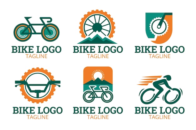 フラットなデザインの自転車のロゴコレクション