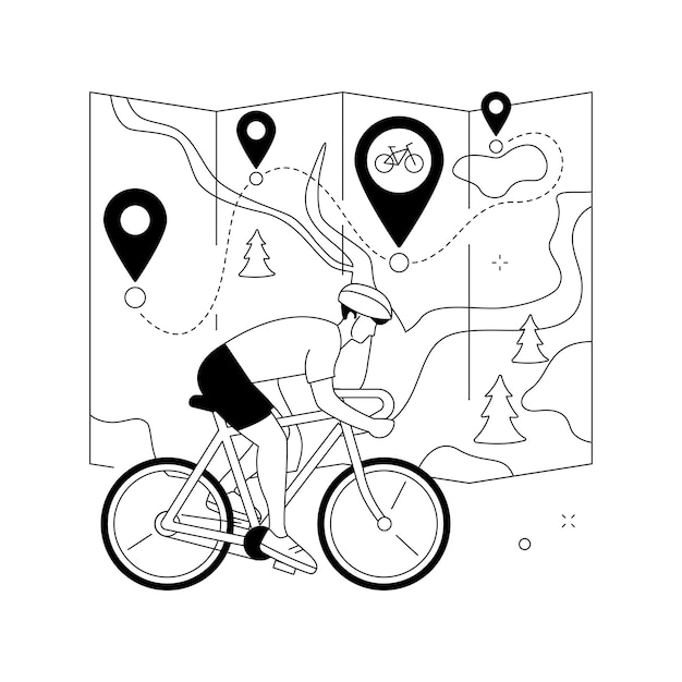 Illustrazione vettoriale del concetto astratto della rete delle piste ciclabili pista ciclabile nazionale della rete stradale della bicicletta ricreazione all'aperto mappa della città della bicicletta percorso ciclabile del parco metafora astratta del sistema della pista ciclabile urbana