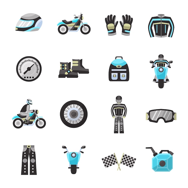 Bike rider flat icons set