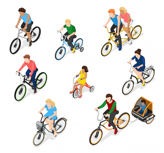 Бесплатное векторное изображение Набор символов велосипедистов