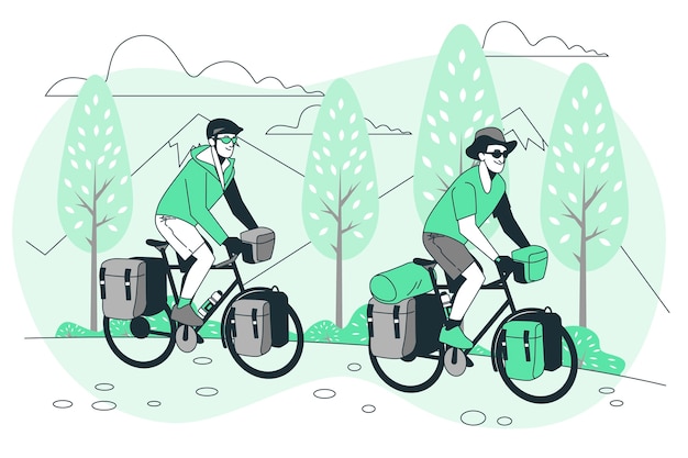 Vettore gratuito illustrazione del concetto di viaggiatori in bicicletta