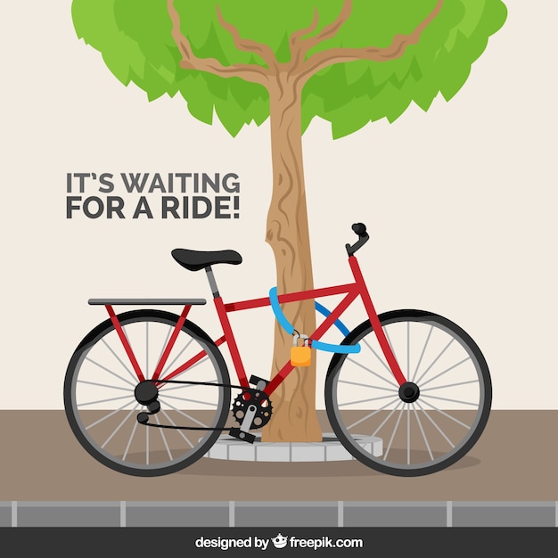 Free vector bike with lock and tree