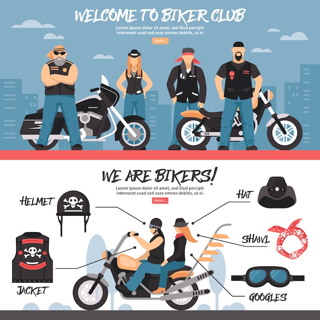 Biker Club Banners Set: Free Vector Templates for Download