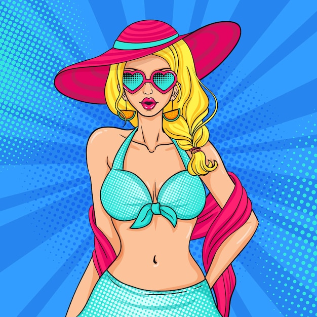 Vettore gratuito bikini hot women pop art