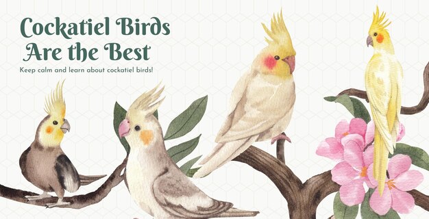 Billboard template with cockatiel bird concept,watercolor style