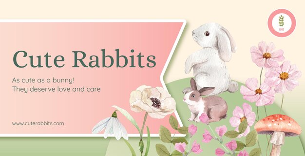 Free vector billboard template with cute rabbit in watercolor style