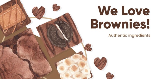 Billboard template with homemade brownie in watercolor style