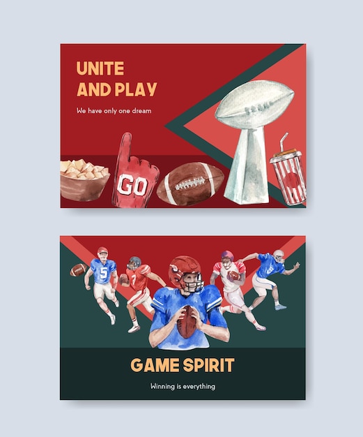 Modello di tabellone per le affissioni con super bowl sport concept design per pubblicizzare e marketing illustrazione vettoriale acquerello.