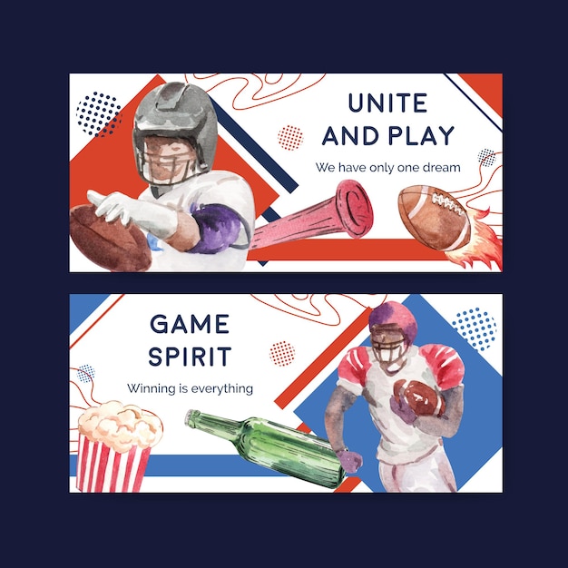 Modello di tabellone per le affissioni con super bowl sport concept design per pubblicizzare e marketing illustrazione vettoriale acquerello.