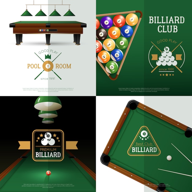 Free vector billiards concept icons set