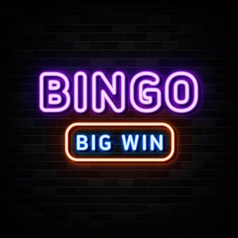 Bingo big win neon sign light banner vector illustration