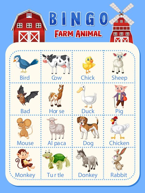 Bingo Farm animal worksheet