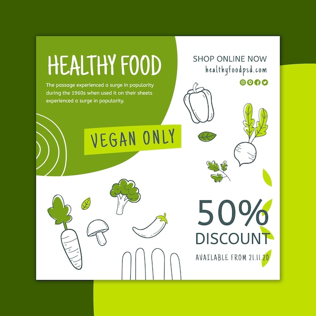Free vector bio & healthy food flyer square