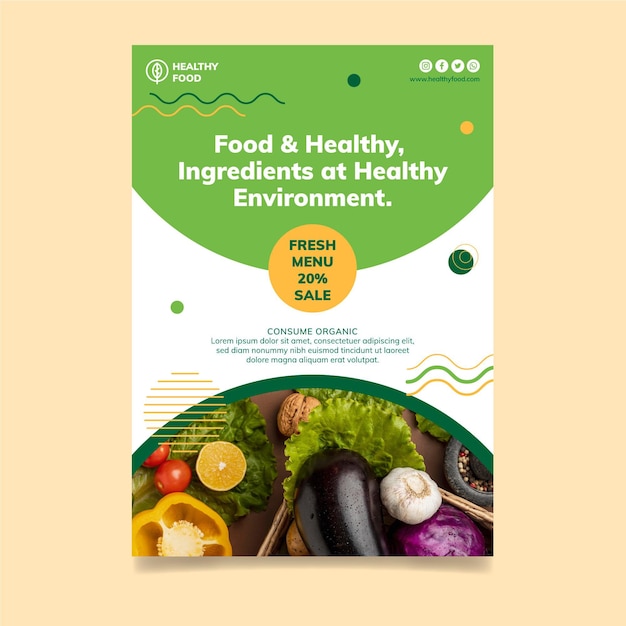 Free vector bio & healthy food flyer template