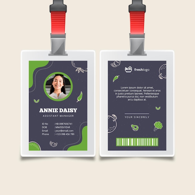 Bio and healthy food id card with photo