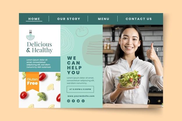 Free vector bio and healthy food landing page template