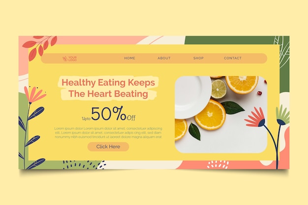 Free vector bio and healthy food landing page template