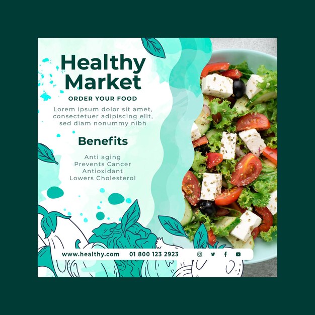 Bio and healthy food square flyer template