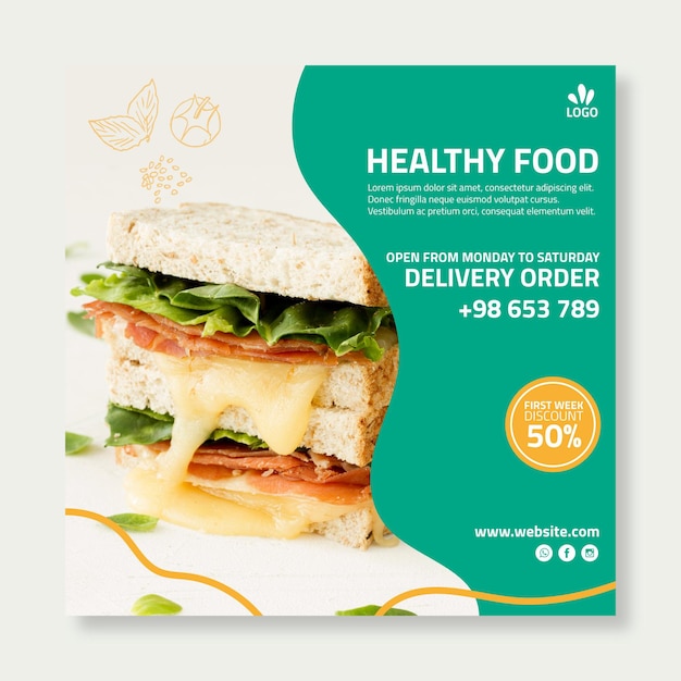 Free vector bio and healthy food square flyer