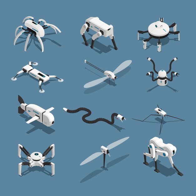 Bio Robots Isometric Icons