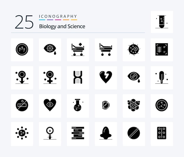 Free vector biology 25 solid glyph icon pack including biology ribs hospital chest cell