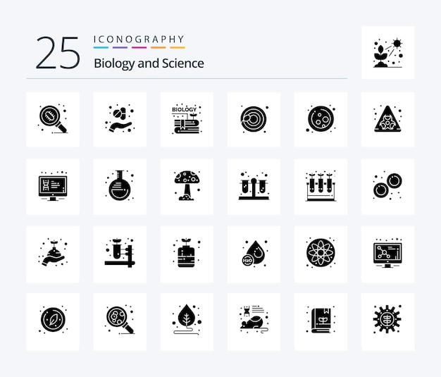 Бесплатное векторное изображение Набор иконок biology 25 solid glyph, включая сперматозоиды книги научных клеток