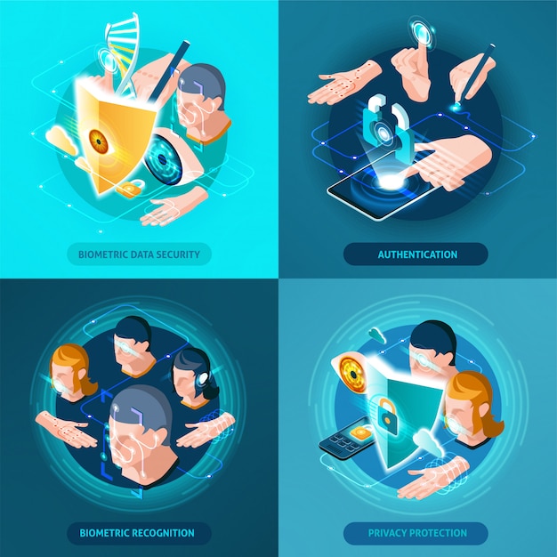 Biometric authentication isometric composition square