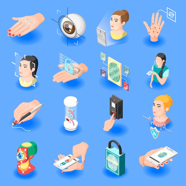 Free vector biometric id isometric icons