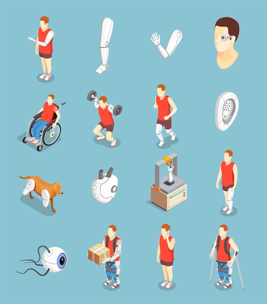 Bionics technology isometric icons