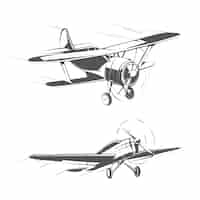 Free vector biplane and monoplane aircrafts for vintage emblems, badges and logos vector set. aviation airplane transportation illustration