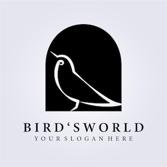 새, 새의 세계 로고 벡터 일러스트 디자인, 미니 간단한 라인 아트 새 로고